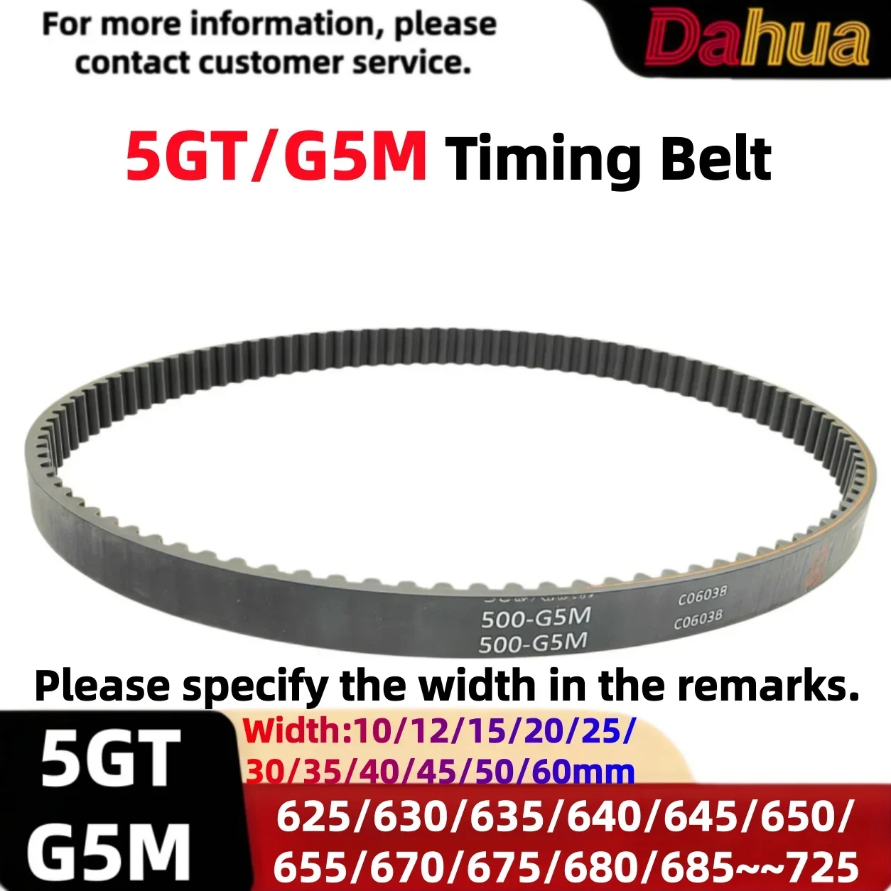 5GT Timing Belt Closed Loop Rubber Synchronous Belt 5mm Pitch L 625~725-5GT  W10-60mm for 3D Printer CNC Laser Engraver Machine
