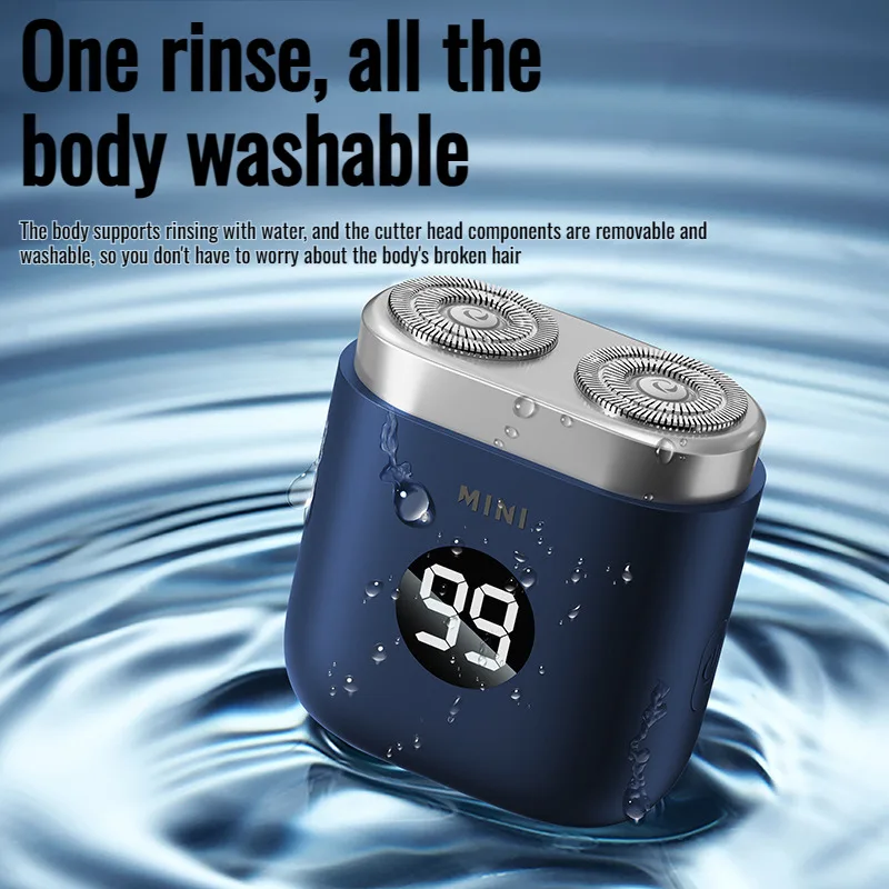 Hommes 3D Flottant Double Tête Électrique Rasoir TYPE-C Charge Étanche LED Affichage Numérique Support Sec Touristes Rasage Rasoir