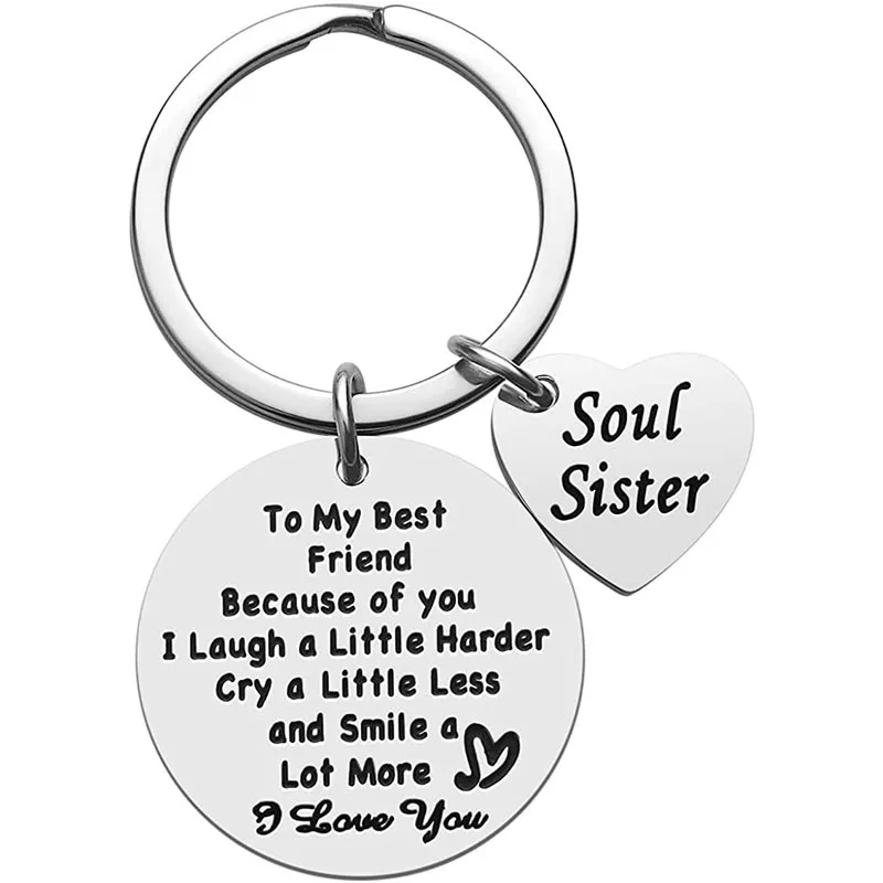 Stainless Steel Keychain Soul Sisters Inspirational Key Ring Pearl Gift for Sisters Cute Keychain  Car Keychain