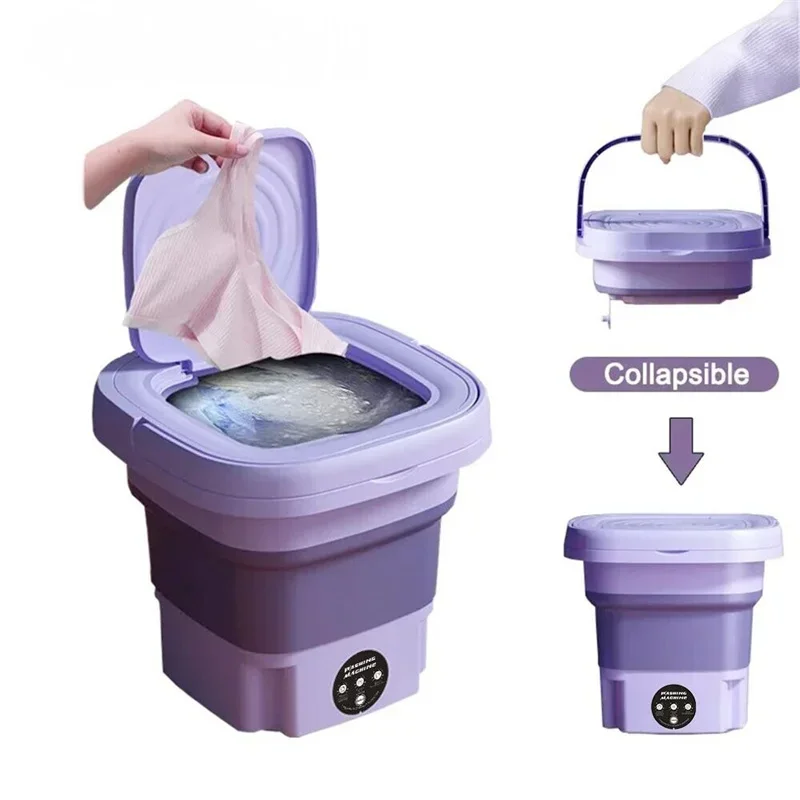 8L Portable Mini Washing Machine with Spin Dryer - Household Socks Underwear Panties Washer