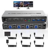4K@60Hz USB 3.0 HDMI KVM Switch Dual Monitors 4 Computers,2 Monitor 4 PC KVM Supports EDID with Audio Microphone 3 USB 3.0 Port