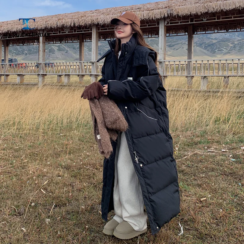 

Модная пуховая и хлопковая куртка, корейская свободная посадка больших размеров, удлиненная и толстая морозостойкая куртка, женский зимний новый стиль