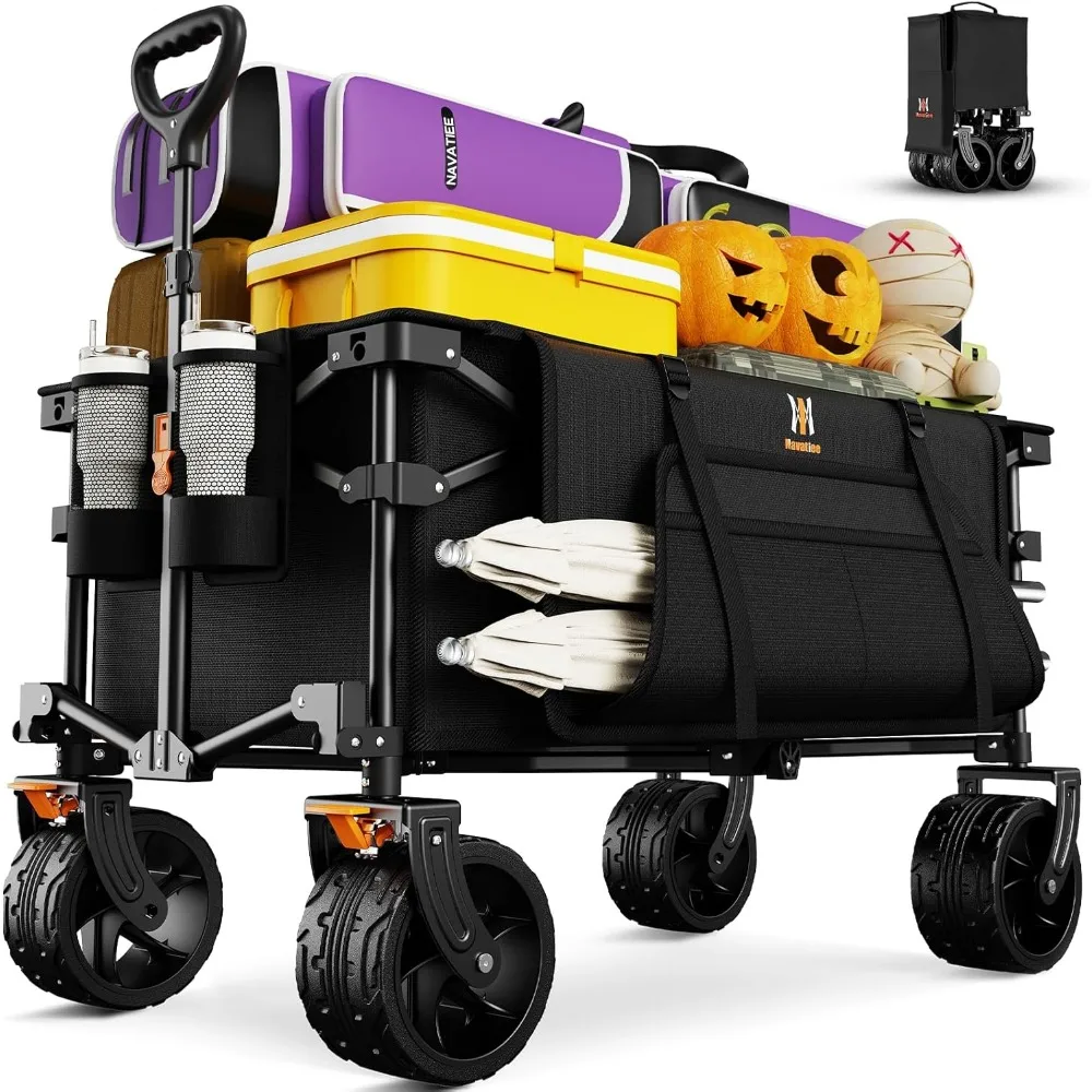 

Big Wheels Collapsible Wagon Cart Foldable, Heavy Duty Beach Wagon with Silent All-Terrain Wheels, Folding Utility Groc