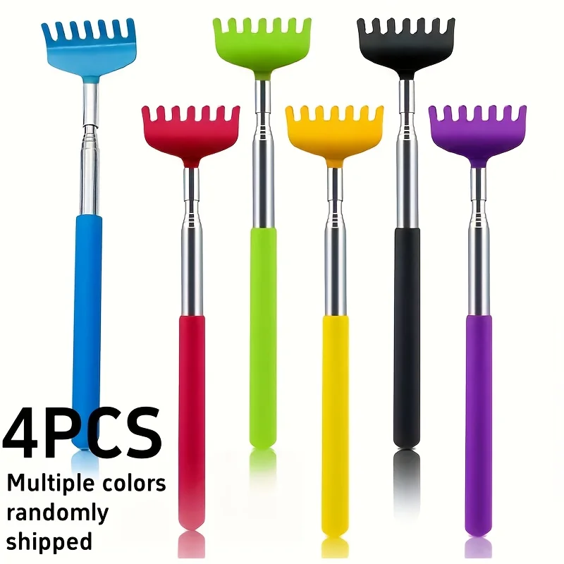 4 Cartoon Back Scratchers - Metal Telescopic Hand Massager, Colorful Handle, Ergonomic Design, Suitable for Women and Men, Perfe