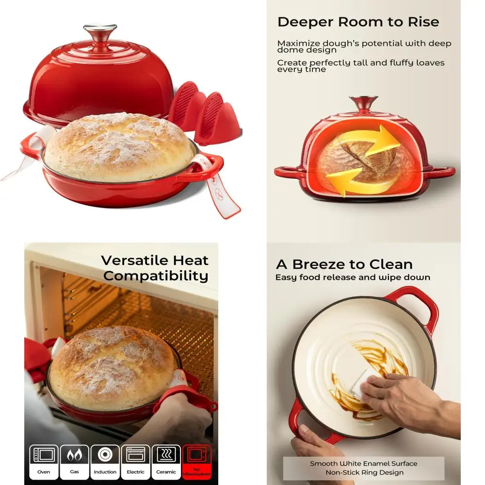 

Эмалированная чугунная голландская печь для хлеба на закваске, круглая кастрюля на 5 литров с купольной крышкой для идеальной выпечки и улучшенных вкусов