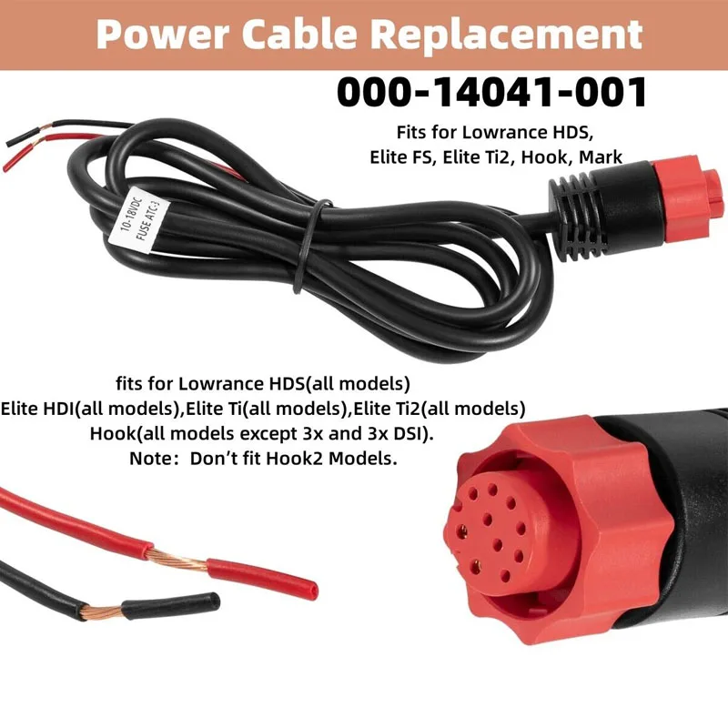 000-14041-001 HDS/Elite/Hook Power Cable,3 Foot, 2-Wire Power Only Fits for Lowrance HDS, Elite FS, Elite Ti2, Hook, Mark