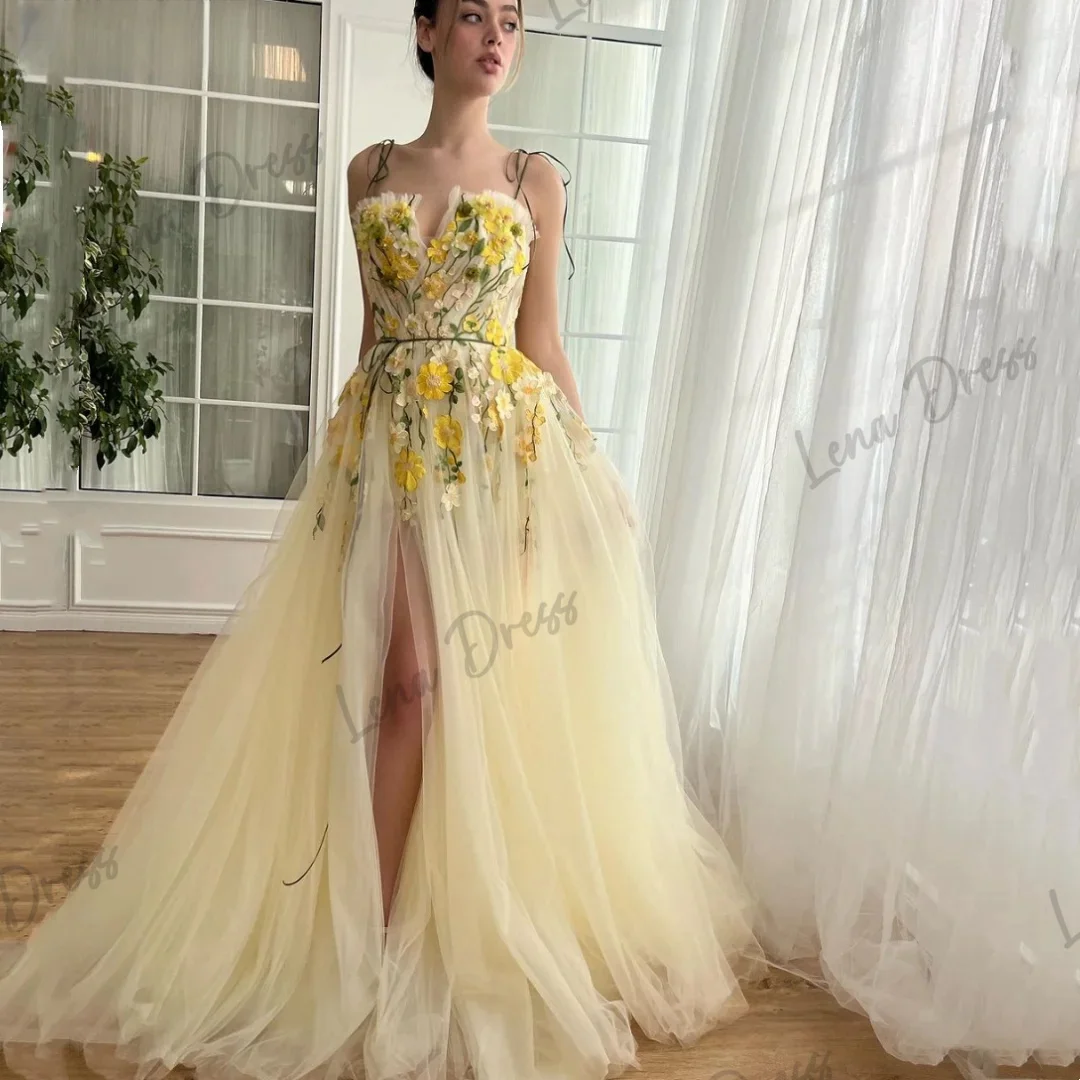 

Lena-2024 3D Flower Fairy Party Dress Yellow Tulle Formal Evening Dress