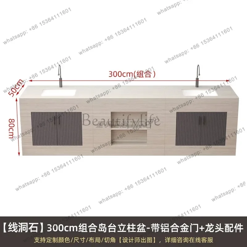 LSoutdoor rock slab column basin island ceramic wash basin with aluminum alloy door courtyard hand washing operation bar