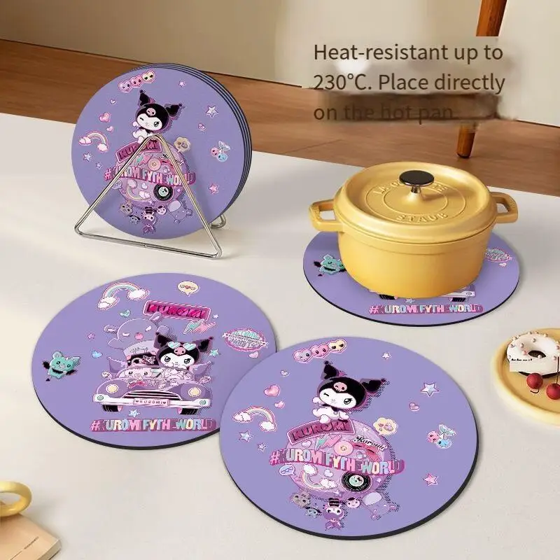 

Sanrio New Fashion Cup Holder Kuromi Children Cartoon Coaster Kawaii Anti Scalding Insulation Pad Anti Slip Household Supplies