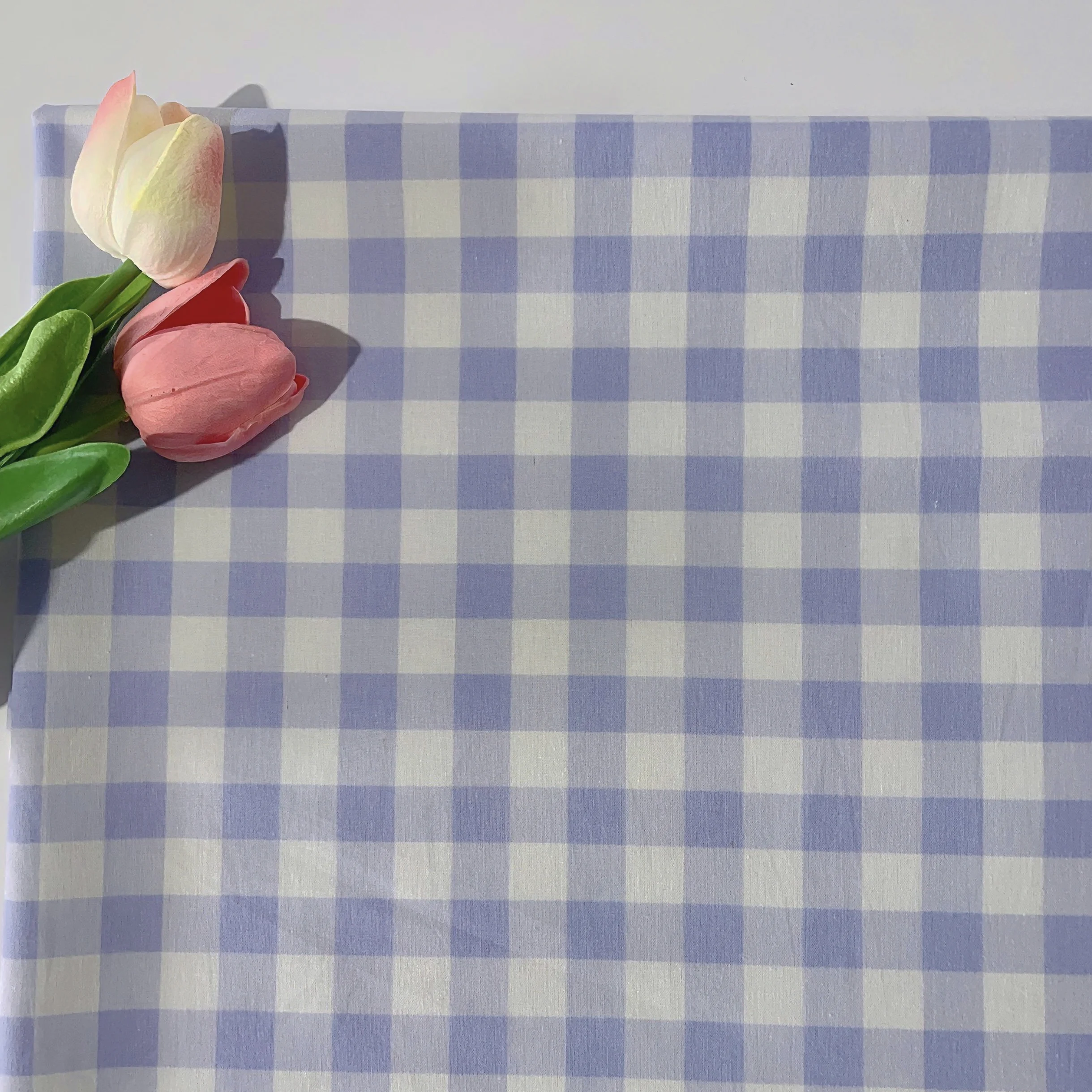 

Light Blue Gingham Checkered 100% Cotton Fabric for Fashion Clothing Home Decor DIY Crafts Dresses Blouses Curtains Tablecloths