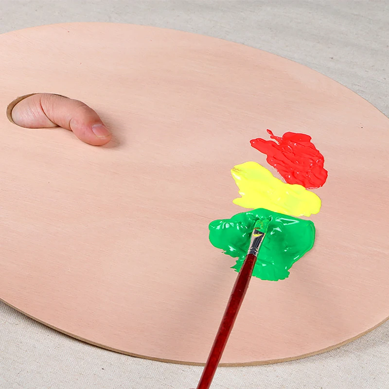 Hot Wooden Paint Palette With Thumb Hole Wood Painting Palette Color Mixing Oval Square Oil Paint Tray Palette Watercolor Pallet