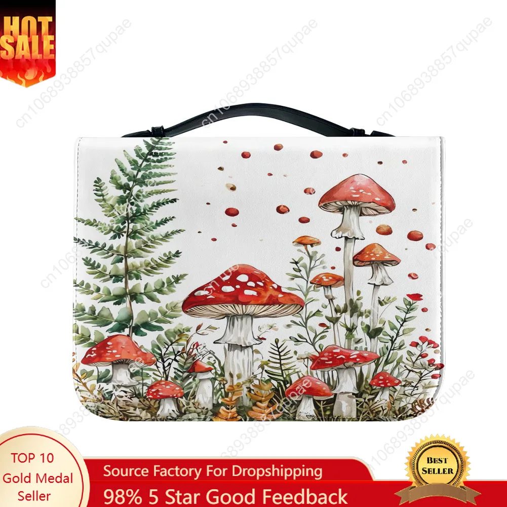 

Cute Mushroom Print Bible Bags Christian Gifts Personalized Cover Bible Pack Waterproof Leather Bag Pockets Package Case