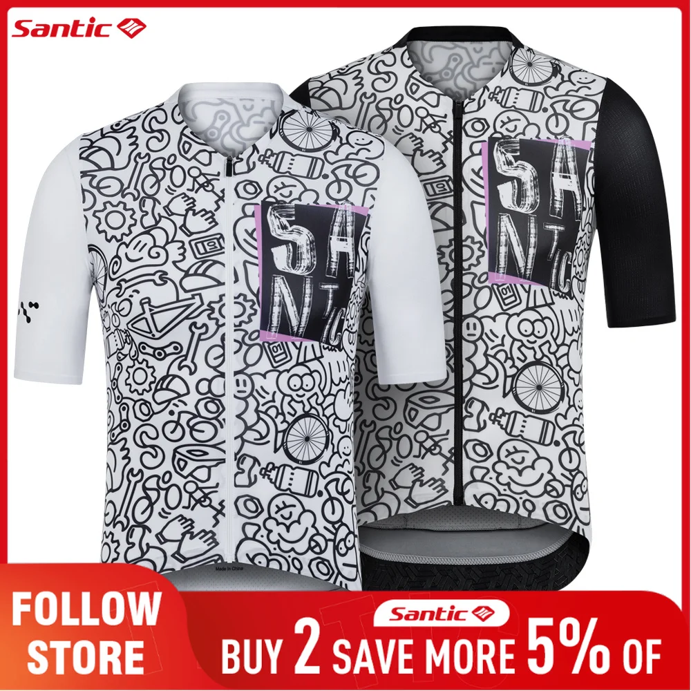 Santic Unisex Cycling Jersey Men Women Summer Quick-Dry Full-zip Bicycle Shirts Breathable Reflective MTB Road Tops Asia XXS-3XL