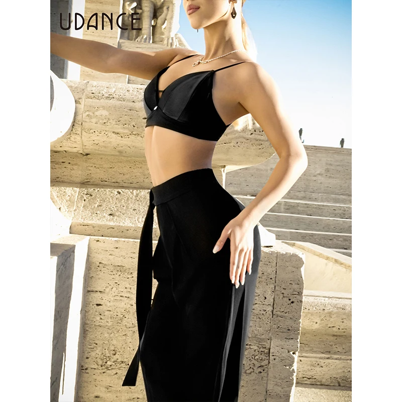 Black Ribbons Latin Dance Trousers Women Loose High Waist Practice Pants Cha Cha Ballroom Dance Clothes Salsa Dancewear BL18221