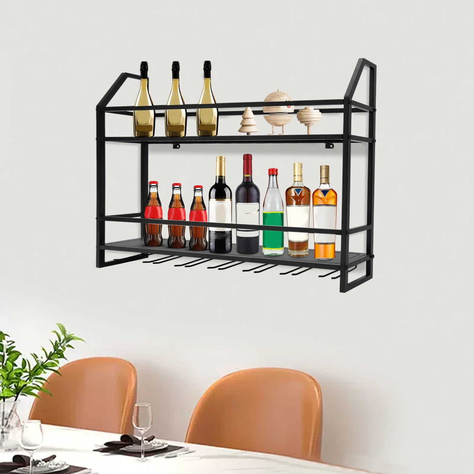 Bar Wine Shelf Wall-Mounted Bottle Holder 20 Bottles & 7 Goblets High-quality