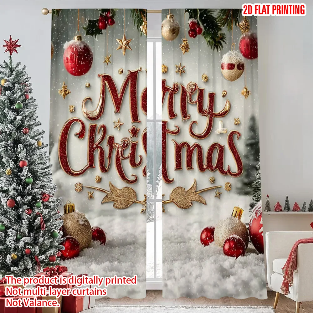 

2pcs 2D flat printing Merry Christmas Popular Window Curtains merry christmas Durable Polyester Without Electricity Festive