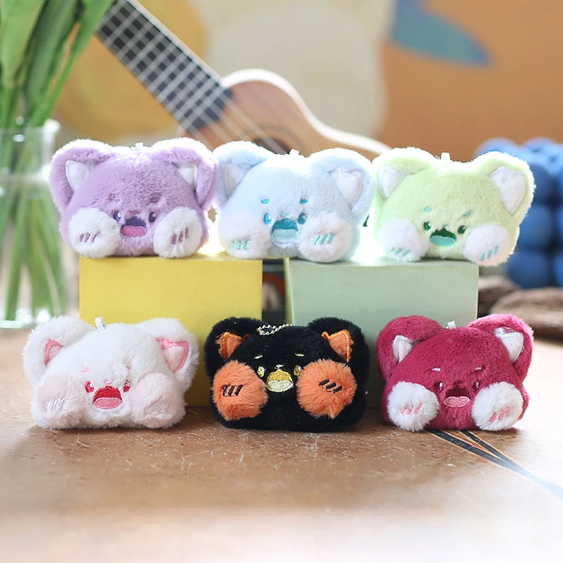 Cartoon Cute Doodle Cat Plush Doll Keychain Bag Pendant Soft Stuffed Cat Toy Creative Backpack Accessory Car Decoration Kid Gift