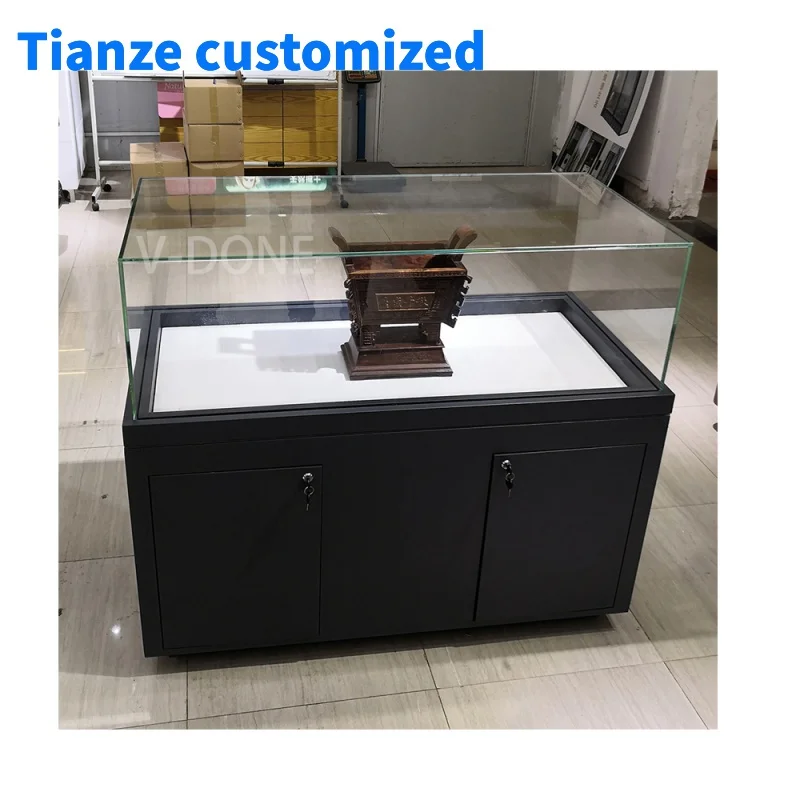 

[Customized]modern LED lighting display counter cases MDF jewelry showroom furniture showcase glass display cabinet