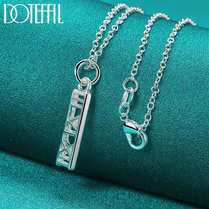 DOTEFFIL 925 Sterling Silver Roman Numerals Square Pendant Necklace 16-30 Inch Chain For Women Man Engagement Jewelry