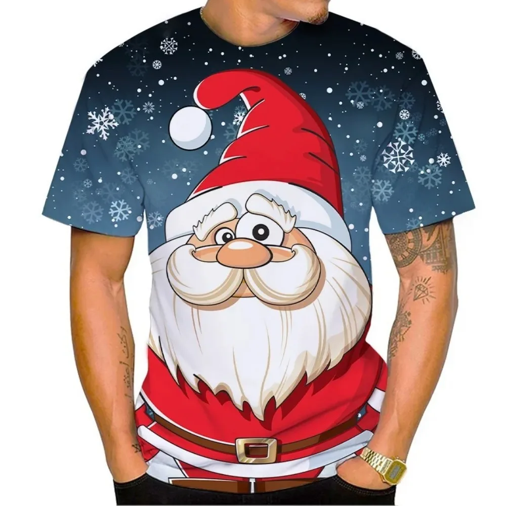 Men's T-shirt X'mas Tees 3D Printed Male Christmas Eve Casual Dazzling Cool Top Outdoor Comfortable O-neck Pullover Men Clothing