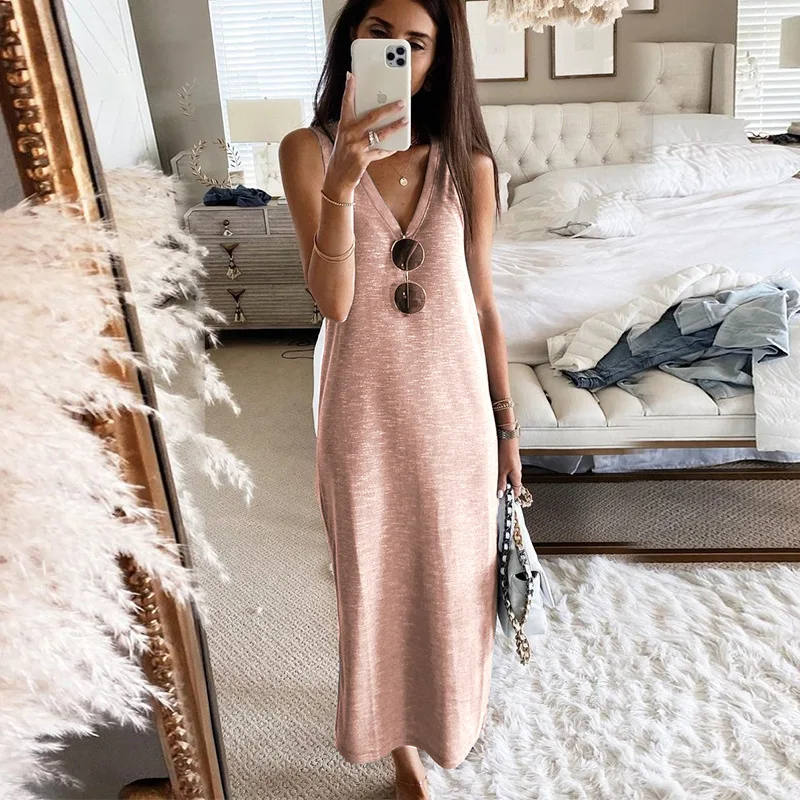 

Women's Clothing Elegant Women Sexy Casual Summer Fashion Halter Camisole Dress Cotton V-neck Sleeveless Maxi Dresses 2023 Robe