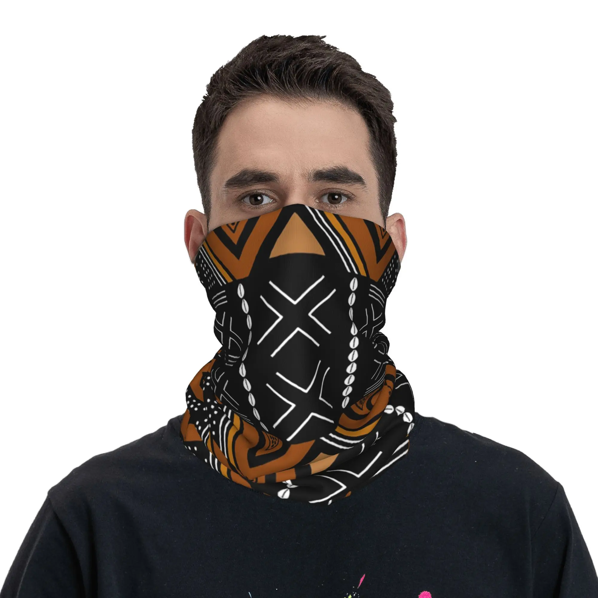 Afrikanisches Schlammtuch, Bogolan-Design, Bandana, Halstuch, bedruckt, Wickelschal, Mehrzweck-Fahrradschal, Laufen, Unisex, Erwachsene, waschbar