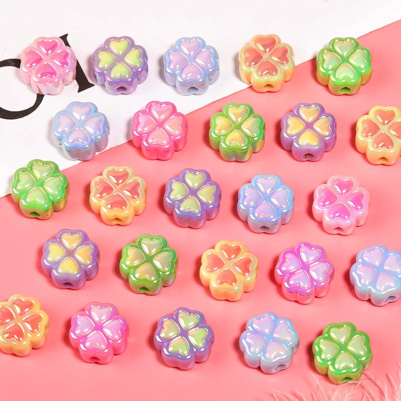10pcs Acrylic Flower Beads 15MM Cute Clover Spacer Beads Charms For Bracelet Necklace Findings DIY Jewelry Making Accessories