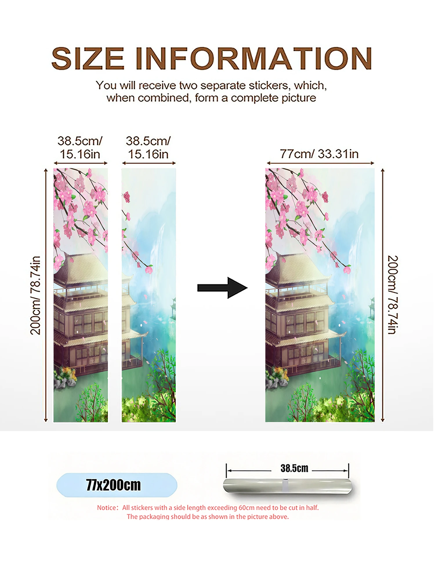 Oriental Style Flower Bird Fridge Decal Self Adhesive Waterproof Anti Scratch Kitchen Full Door Wrap Wallpaper Decoration