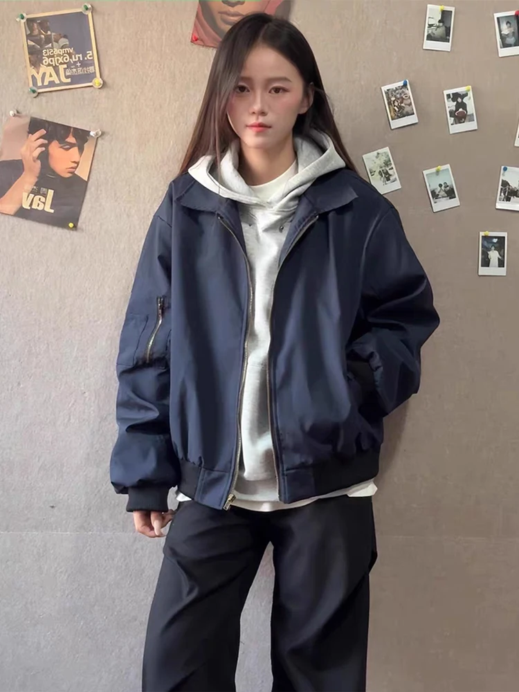 

Хлопковое пальто Flight Jaet для мальчиков с американским воротником, бейсбольная верхняя одежда для пар, осенне-зимний сезон синего цвета