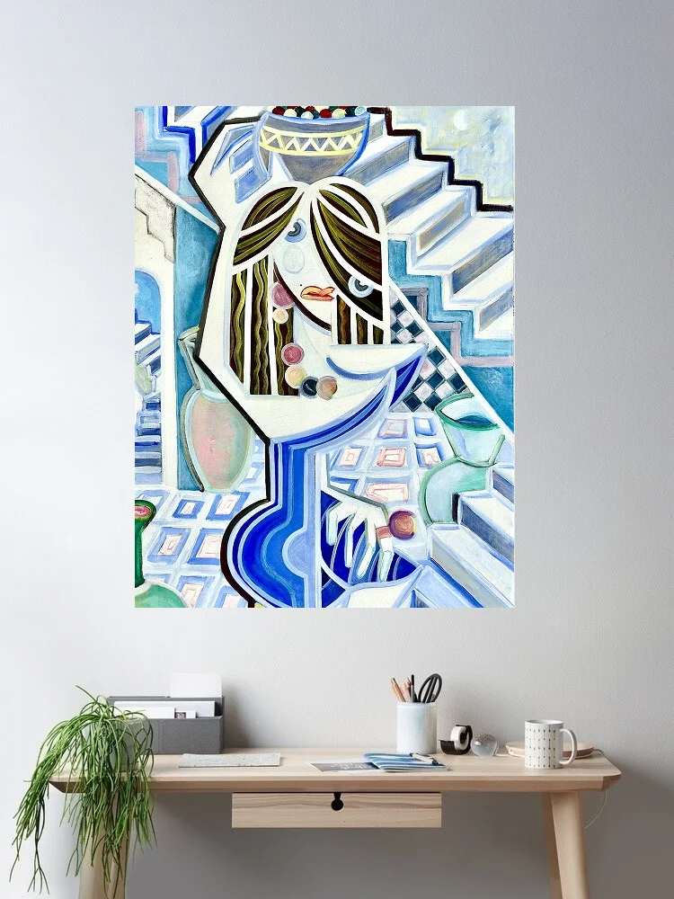 Alessandro Cardamone Donna sul Terrazzo Code, Print Art Canvas Poster, Living Room, Home Wall Decor Picture
