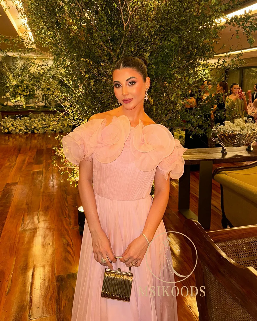 Msikoods Różowe Sukienki Wieczorowe 2025 Kwiatowa Plisowana Sukienka na Bal Specjalna Okazja Sukienka Damska Formalna Suknia dla Gościa Weselnego Szyta na Miarę