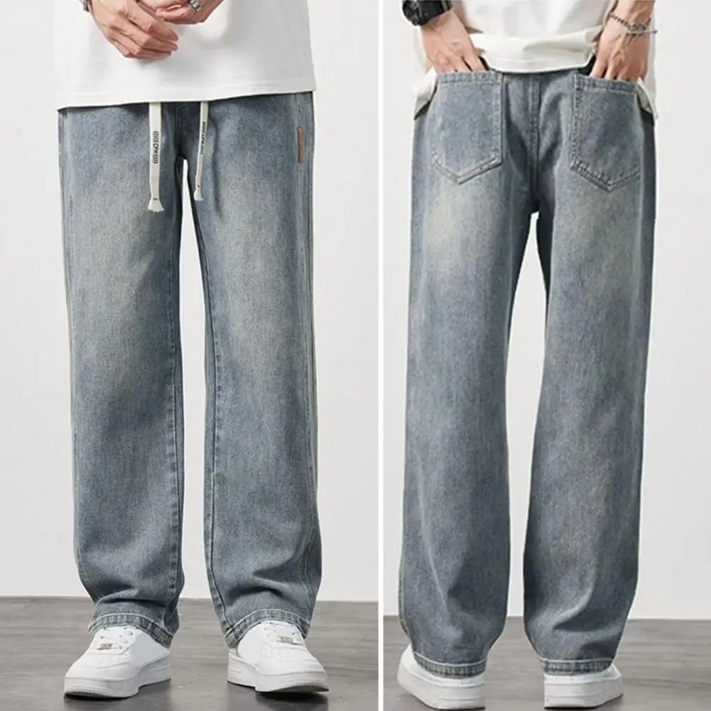 Nicht verformte Herren-Jeans mit Farbverlauf, vielseitige Herren-Jeanshose mit elastischer Taille, verstellbarer Kordelzug, einfarbig, für Freizeit