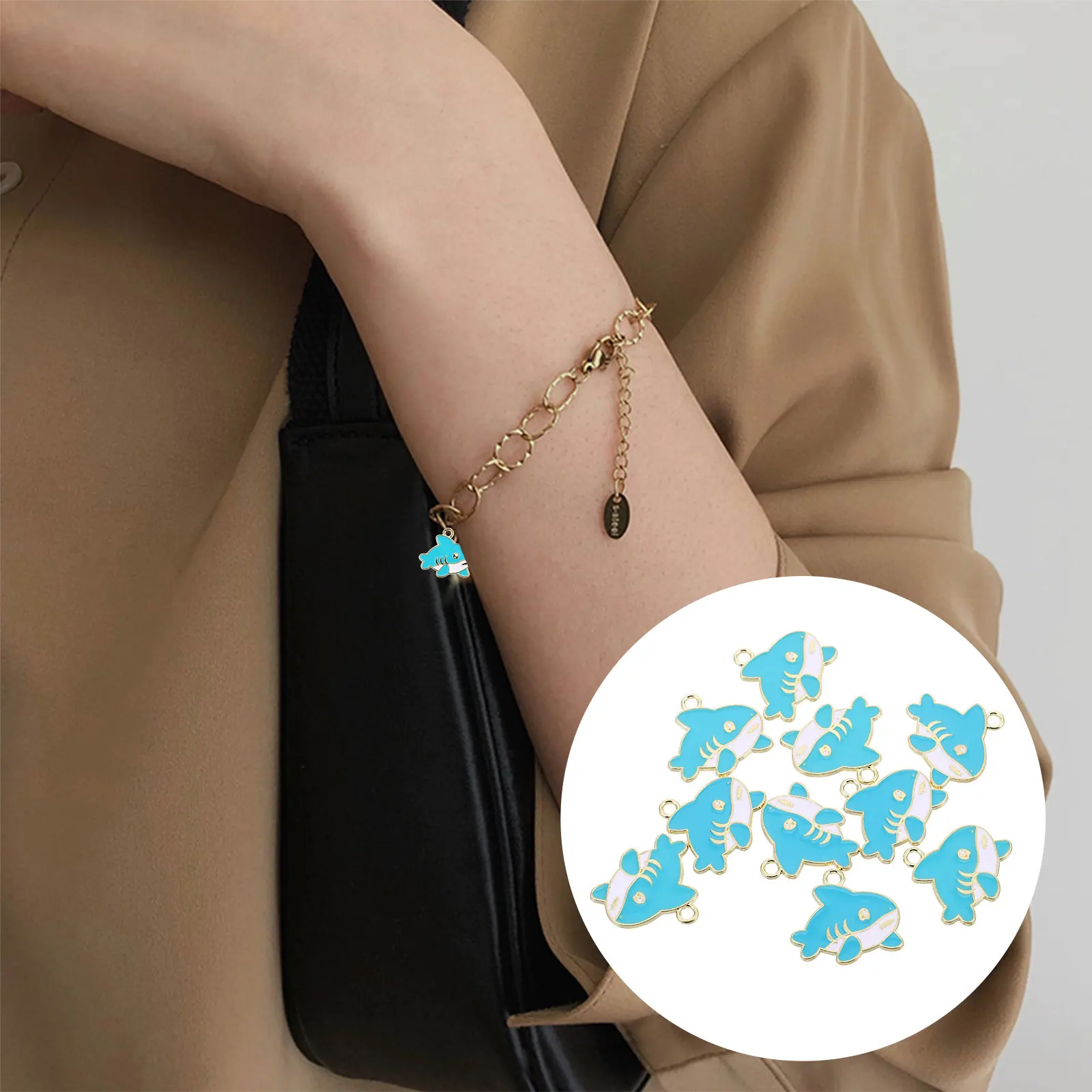 10Pcs Mini Shark Pendant Charms Alloy Animal Enamel Making Accessories DIY Bracelets Necklaces Earrings Keychain