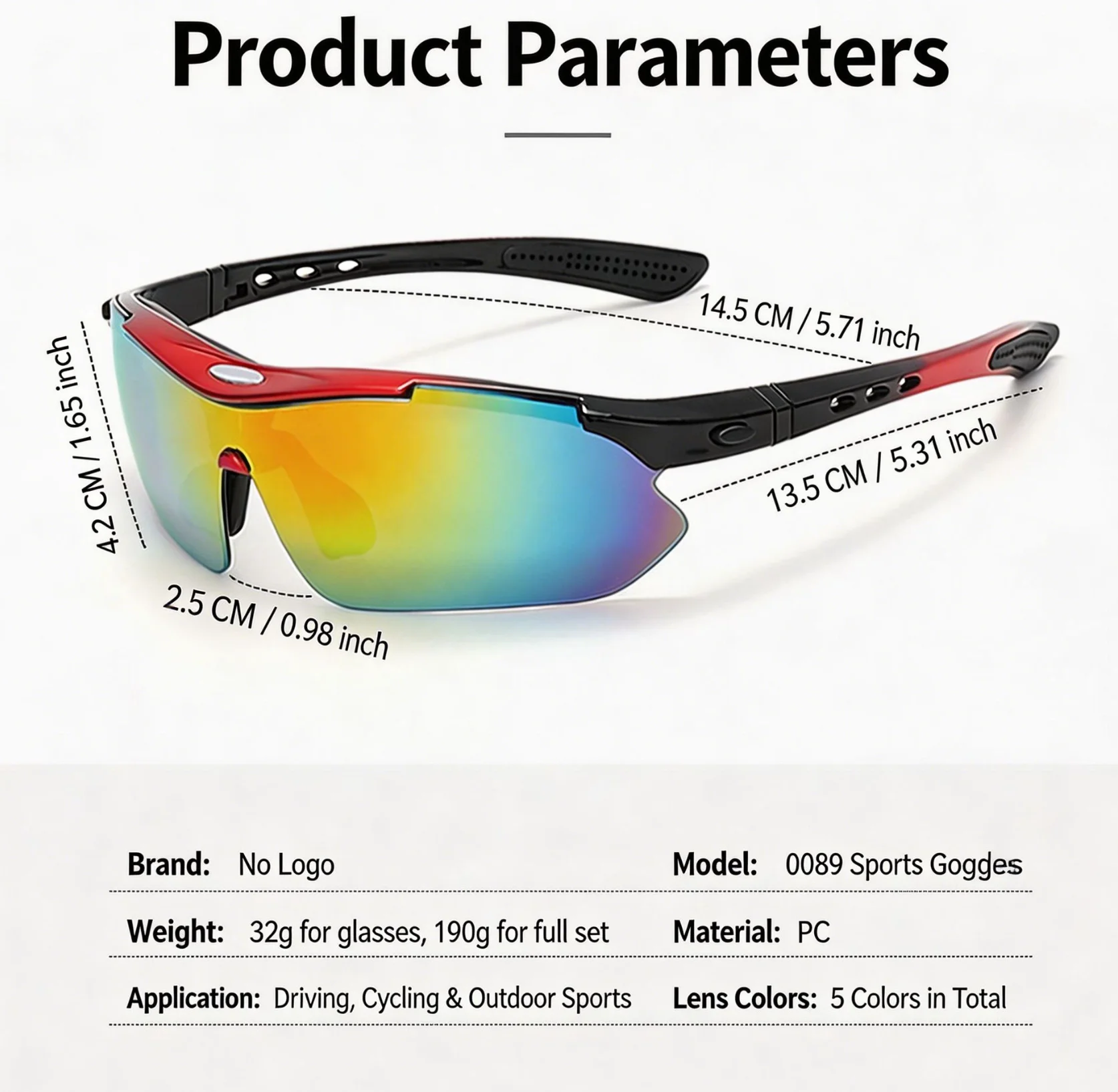 Professional HD Sports Goggles Set Polarized All-Weather with 5 Interchangeable Lenses for Cycling Fishing Driving Outdoor Activ