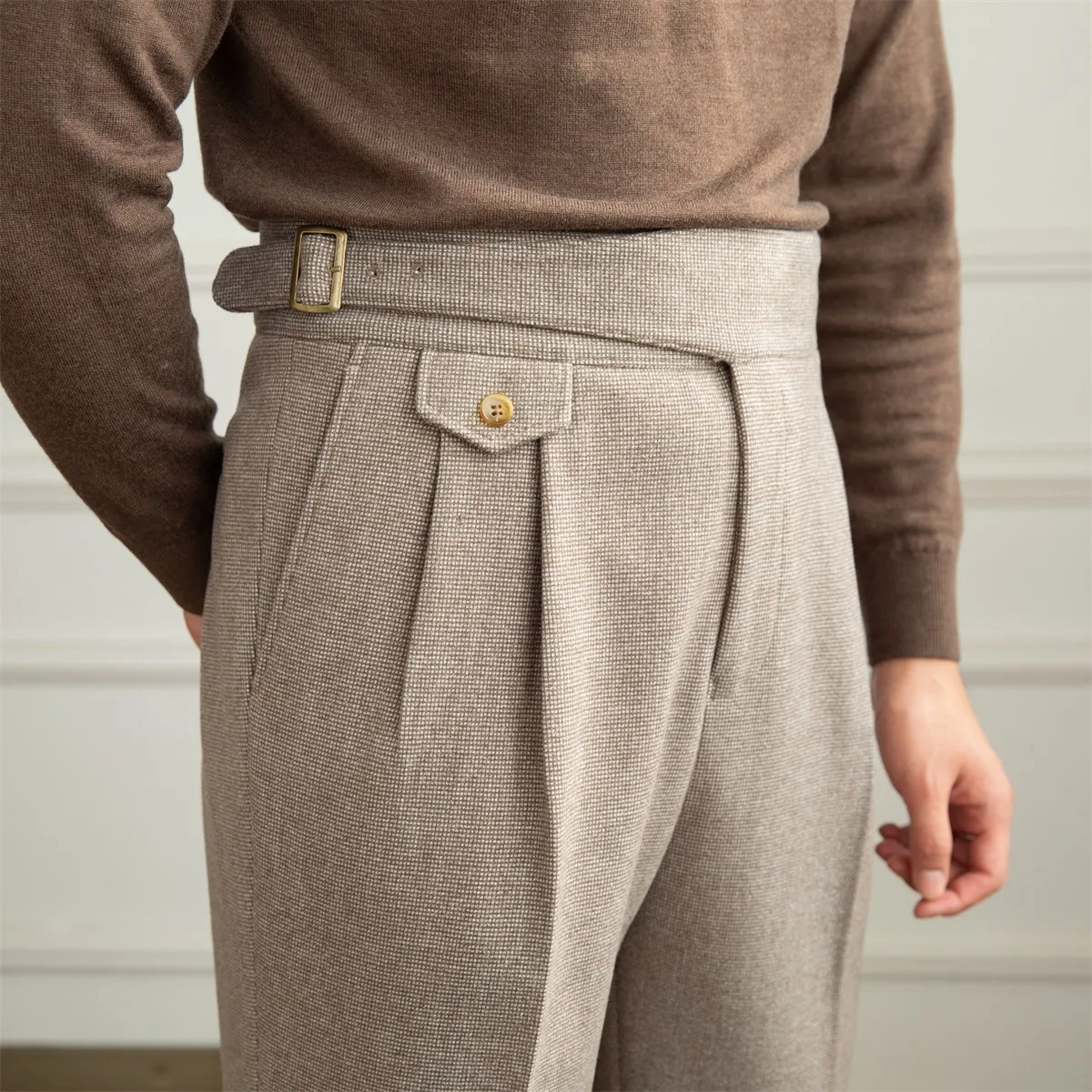 Deer Sanxian Business Gurkha Casual High Waist Straight Pants Commuter Autumn and Winter Warm Retro Straight Pants Men