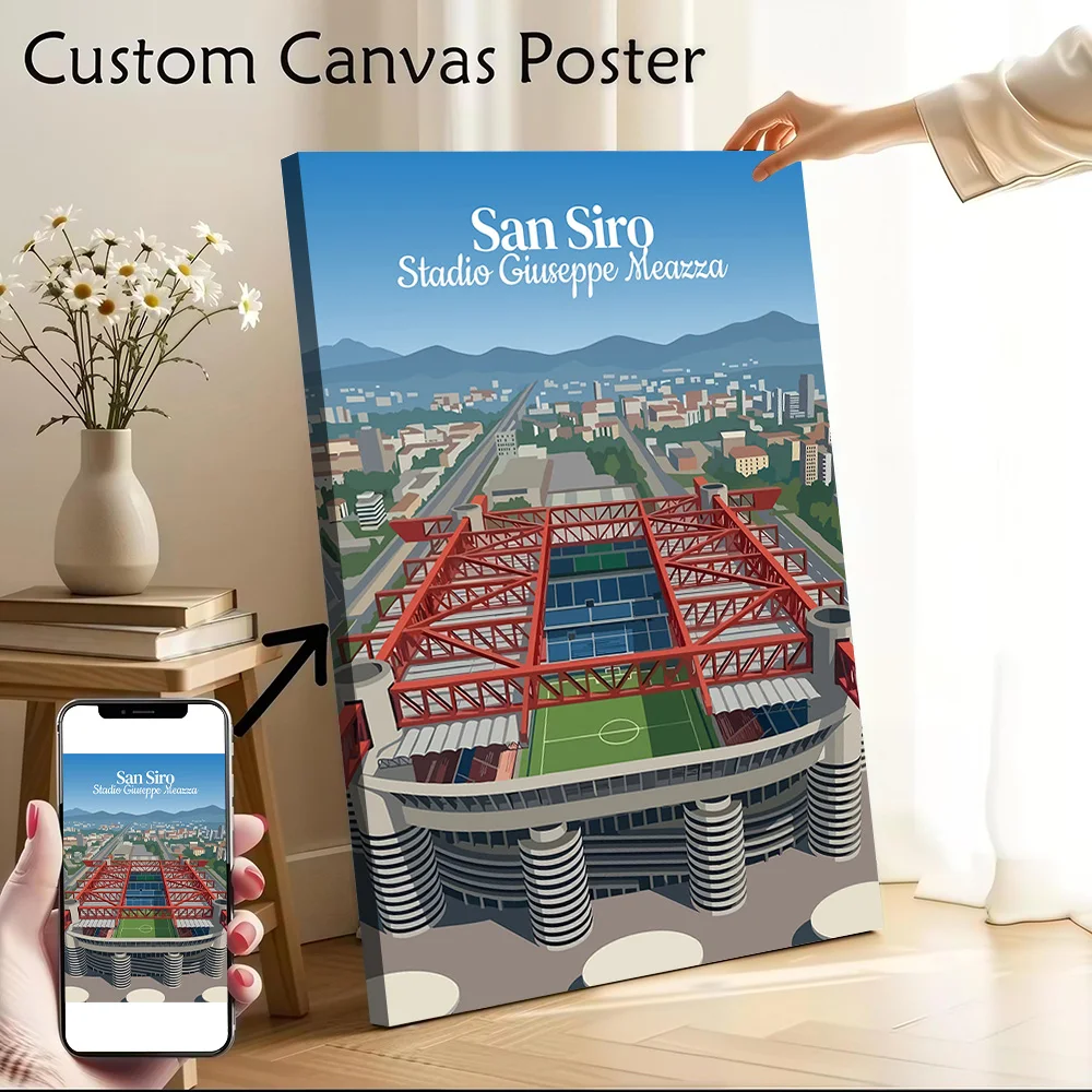 San Siro Stadium Illustration Canvas Poster Wall Art Customizable High Quality Printed Picture for Modern Home Decoration Room