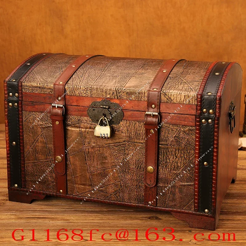 1 Set of 3 Pieces Vintage Wooden Crate, Large Password Box, Storage Box with Lock, StorageTreasure Props