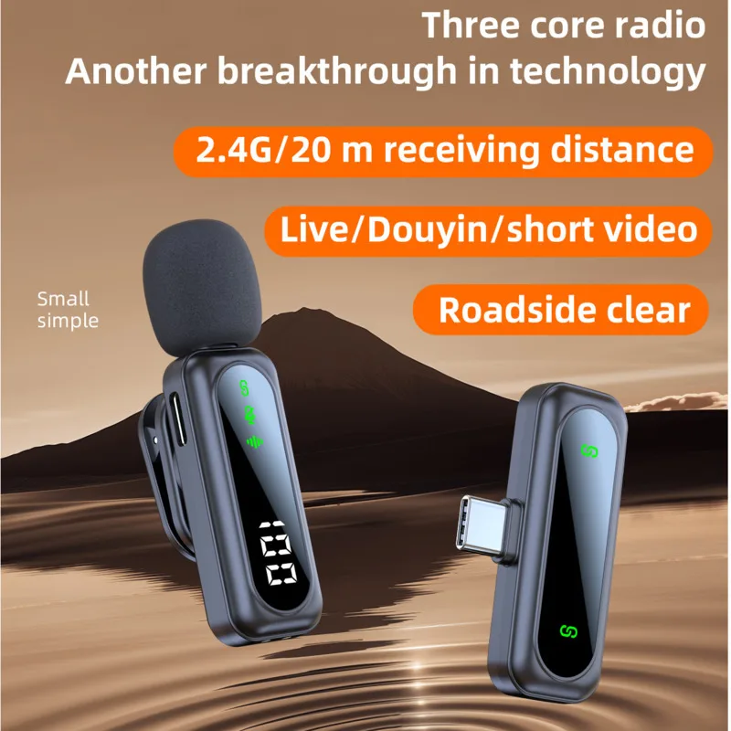 ميكروفون Xiaomi Lavalier ذو طية صدر السترة لاسلكي محمول لتقليل الضوضاء وتسجيل الصوت من النوع C لهاتف iPhone15-16 Android PC Live