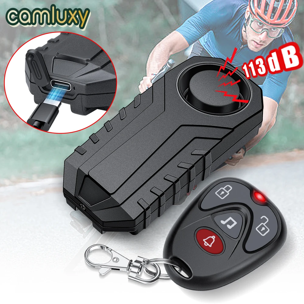 camluxy alarme de bicicleta sem fio com controle remoto 700ah recarregavel 113db alto sistema de alarme de bicicleta antirroubo para e bikes scooter equitacao 01