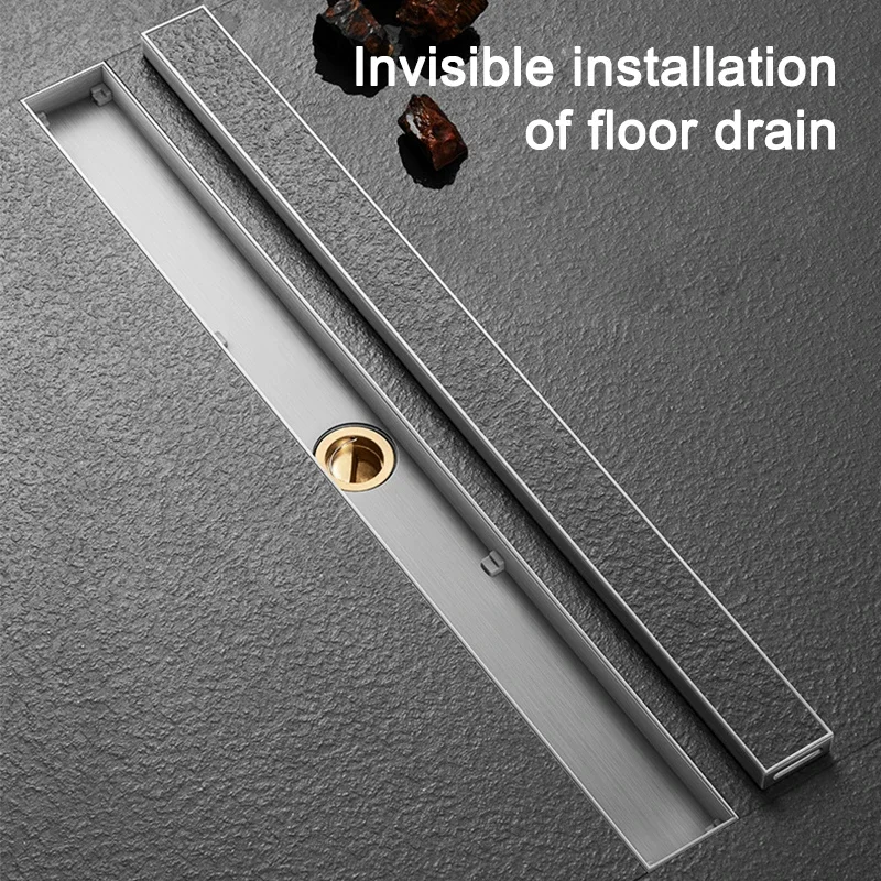 

Bathroom 55mm Wide Anti Odor Shower Drain 304 Copper Invisible Bathroom Square Waste Filter Drainage