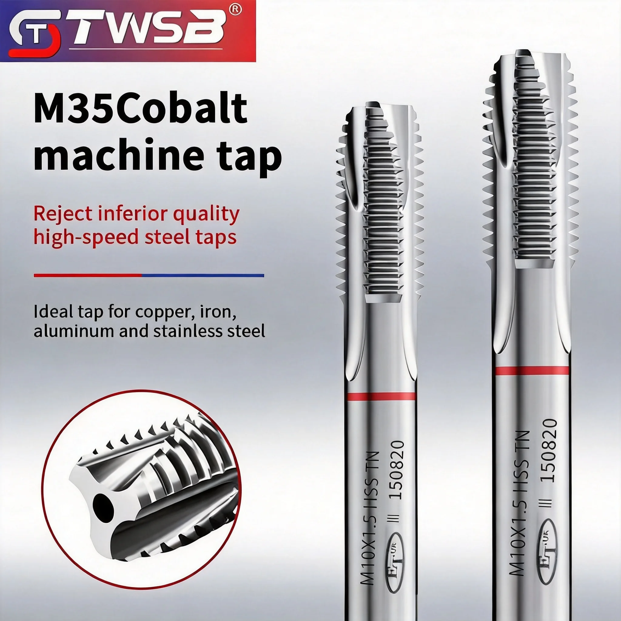 M35 Cobalt HSS Machine Taper Tap, Industrial Thread Tapping Tool Specially for Stainless Steel Internal Thread Machining