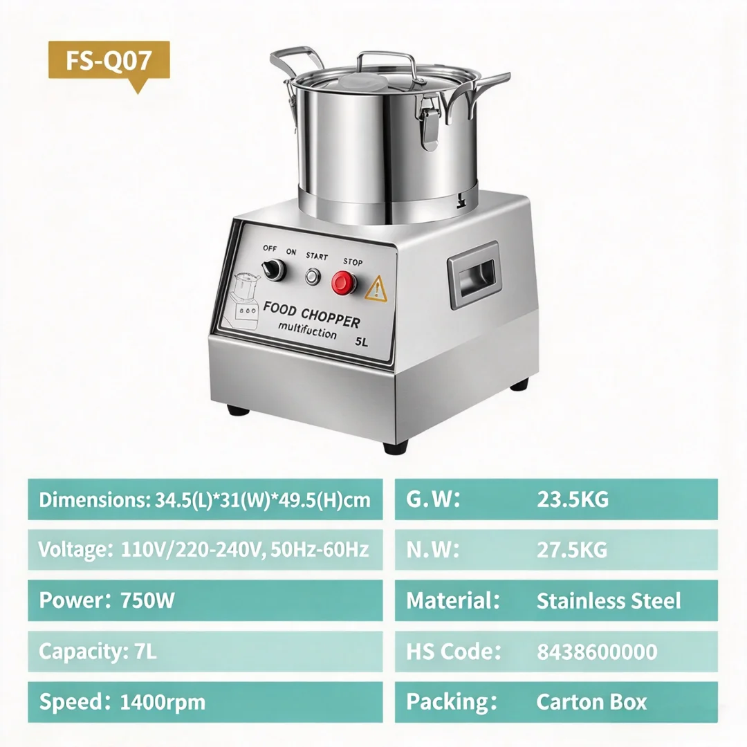 Commercial 5L Electric Meat Grinder Stainless Steel Multifunctional Food Chopper Garlic Cutter