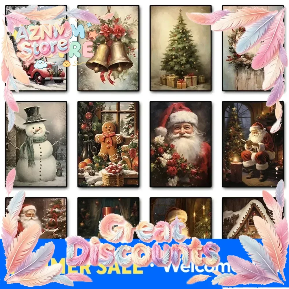Santa Claus Vintage Holiday Christmas Winter Gingerbread Сottage Wall Art Posters Prints Canvas Painting for Room Home Decor