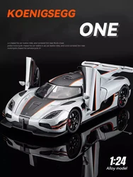 シミュレーションkoenigsegone合金カーモデル、音と光、プルバックおもちゃ、金属スポーツ車、収集装飾品、男の子へのギフト、1:24