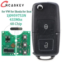 Folding Remote Car Key For VW Beetle Bora Golf for SEAT Toledo for SKODA Octavia 1J0959753N 433Mhz ID48 Blade HU66 Flip Fob