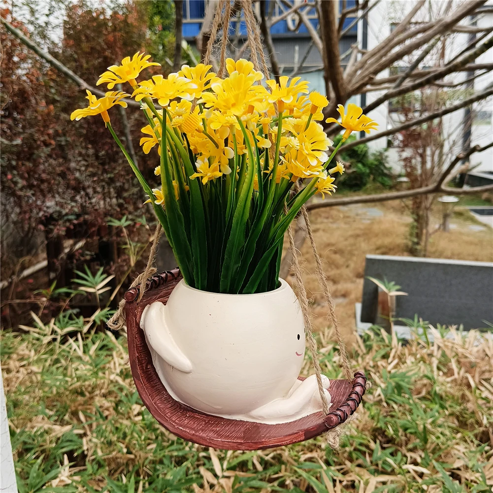 Smiling Face Flower Pot Resin Cute Plant Succulent Pots Creative Hanging Swing Chair Planter for Indoor Outdoor Plant