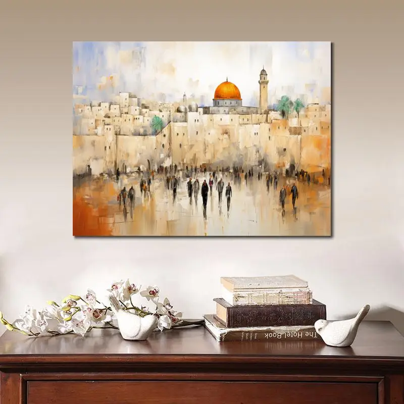 Abstract Jerusalem Canvas Artwork Jewish Hand Painted Modern Kotel Landscape Art Painting for Living Room Restaurant Decor Large