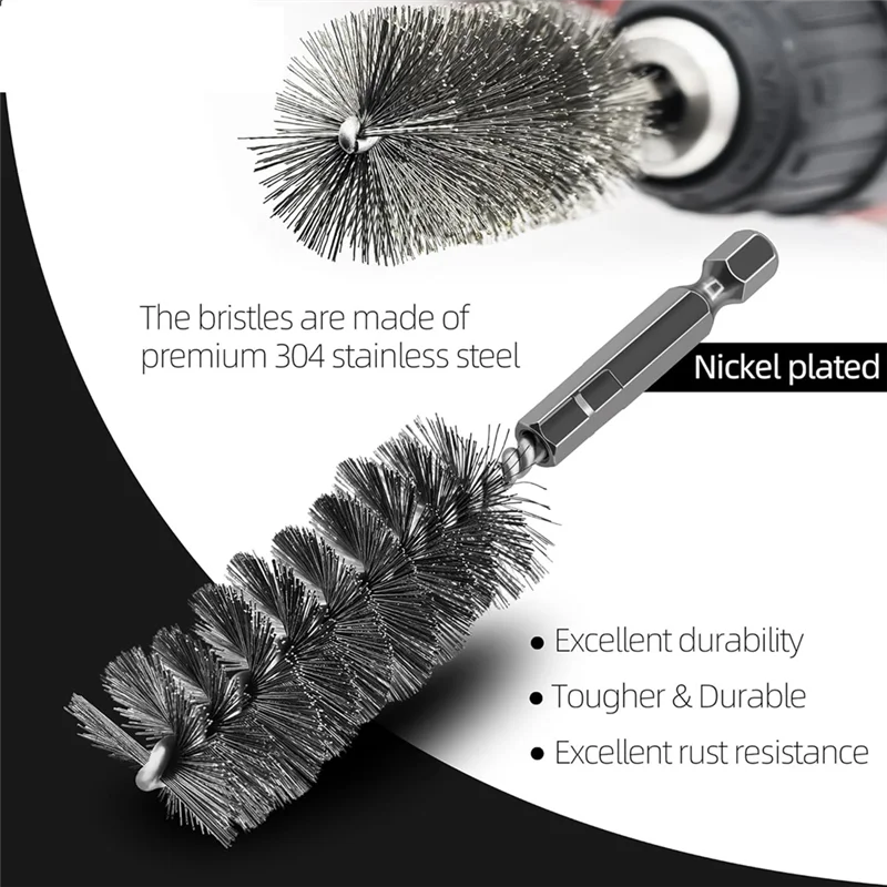 AB66-12 pezzi Spazzole per fori in acciaio inossidabile Spazzola metallica in acciaio inossidabile Spazzola metallica per trapano abrasivo con gambo esagonale da 1/4"