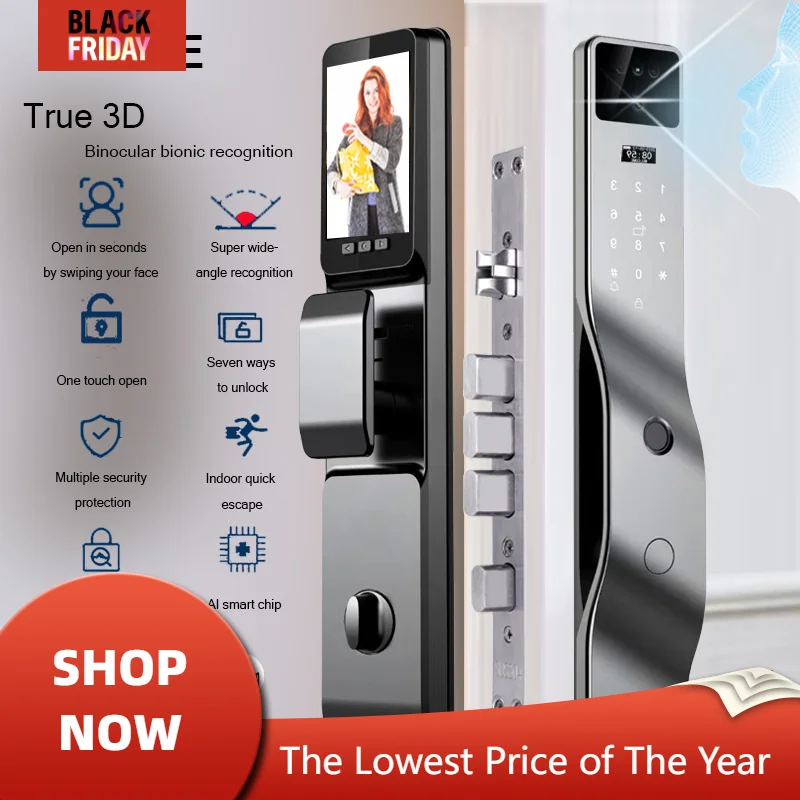 Tuya wifi lock 3D face smart electronic  door lock with camera fingerprint password card key unlock real-time intercom