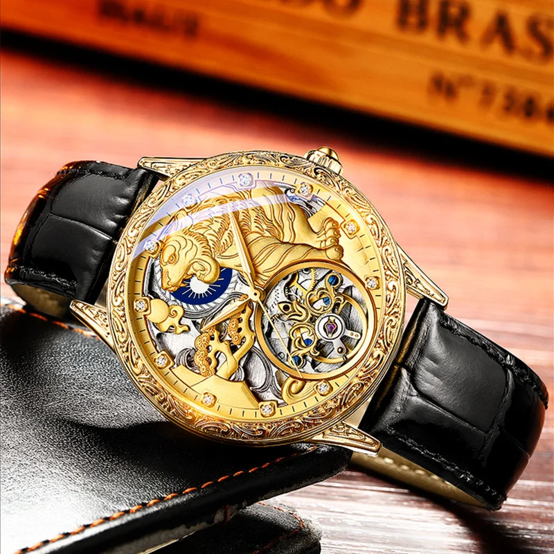 CHENXI 6029H Mechanical Fashion  Mens Watches Top Brand Luxury Montre Homme Golden Tiger Clock Automatic Skeleton Watch